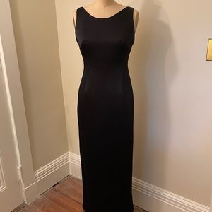 Lovely black crepe satin Nicole Miller long backless dress. Size 4